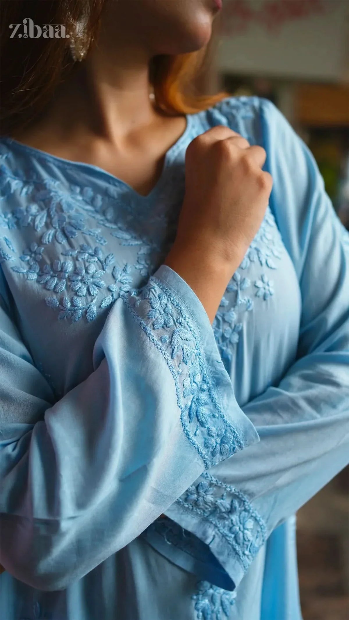 Aiyana Modal Blue Chikankari Kurti