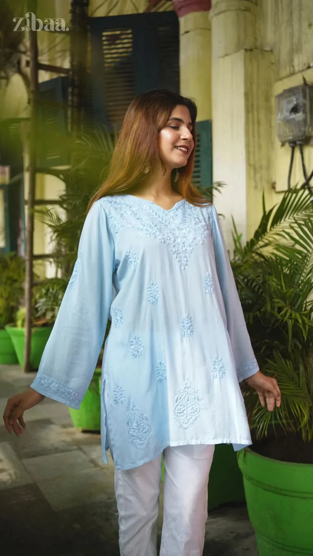 Aiyana Modal Blue Chikankari Kurti