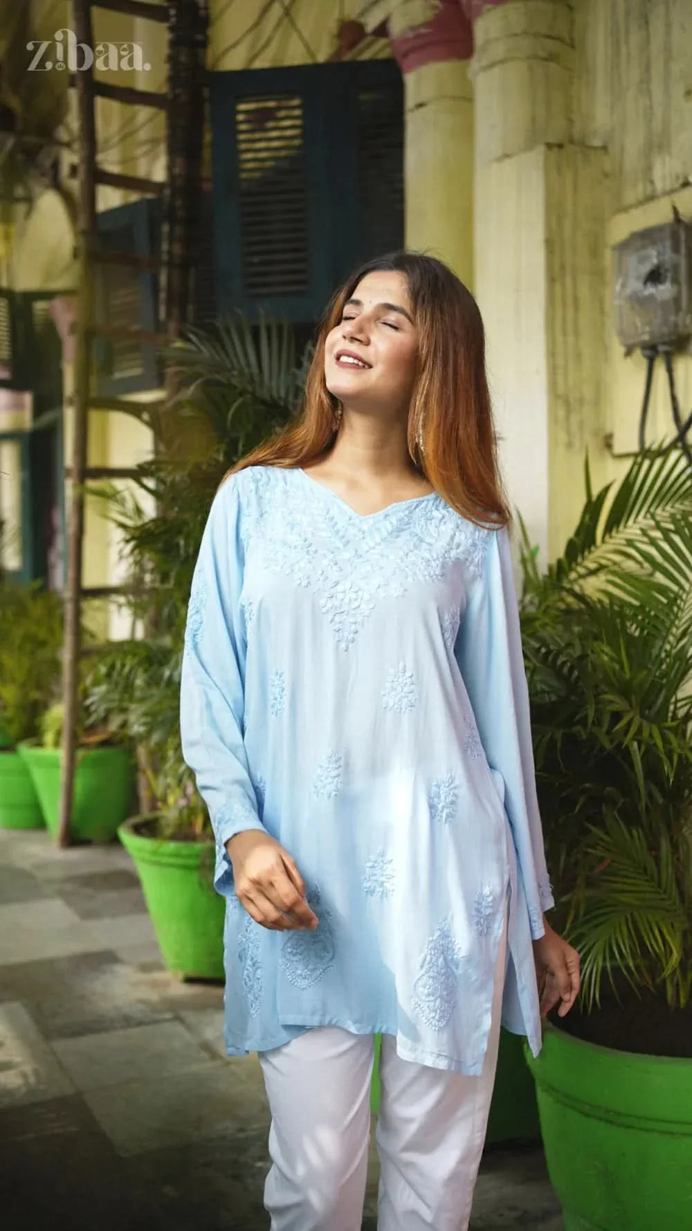 Aiyana Modal Blue Chikankari Kurti