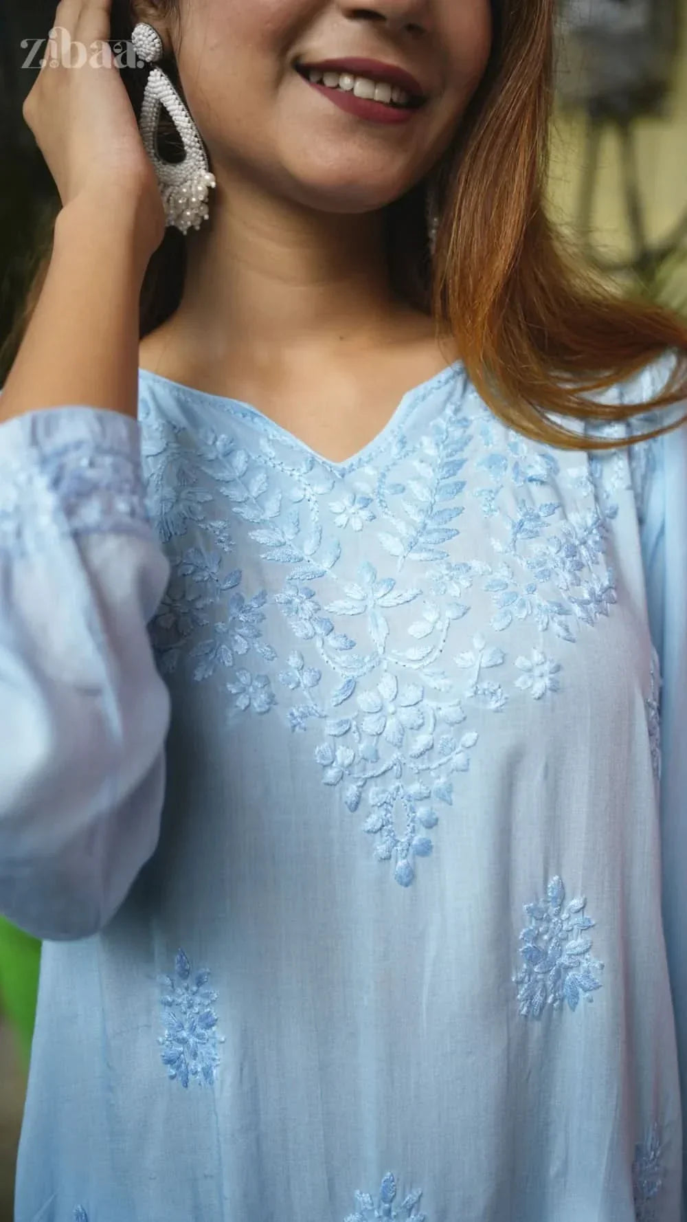 Aiyana Modal Blue Chikankari Kurti