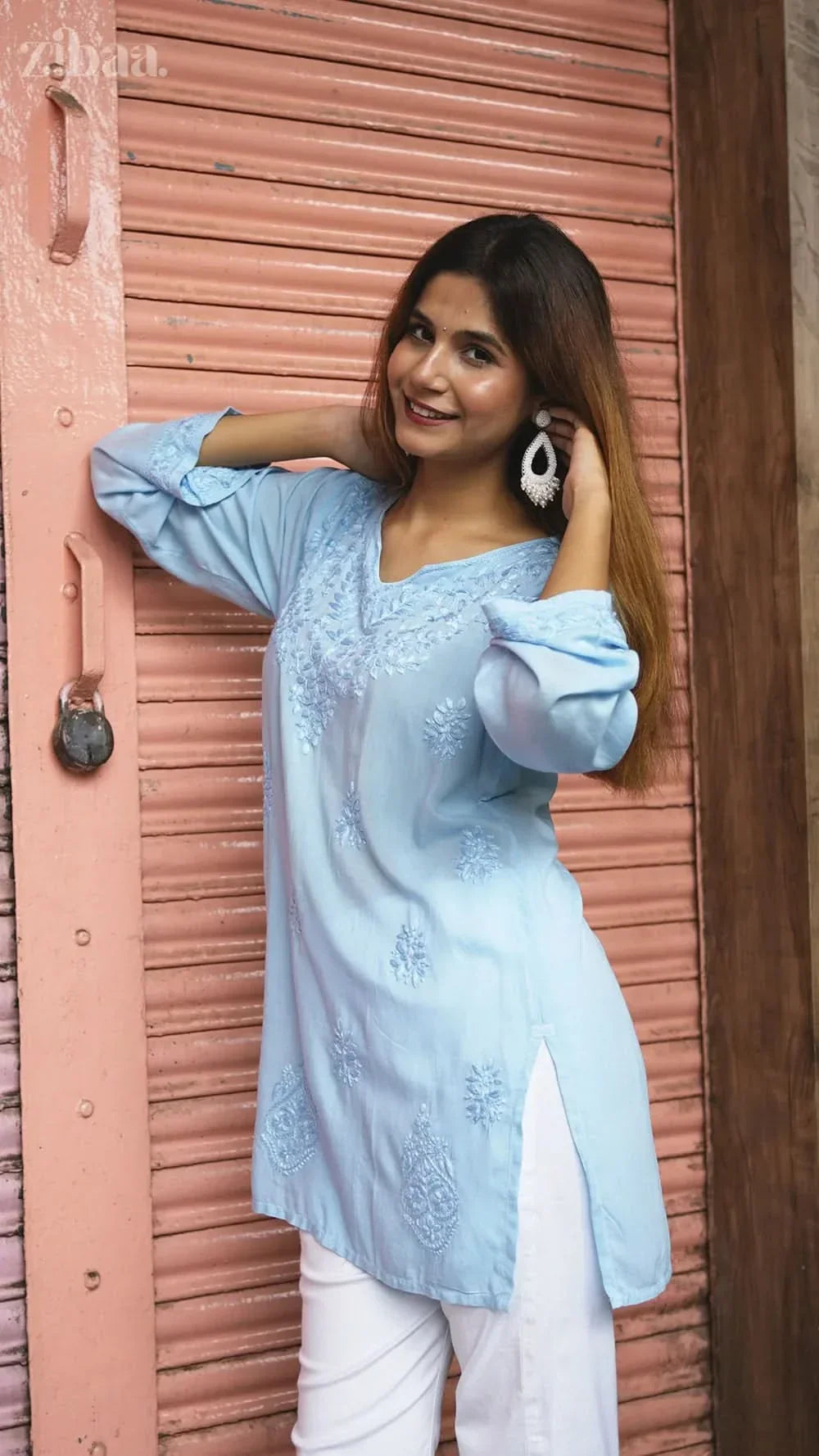 Aiyana Modal Blue Chikankari Kurti