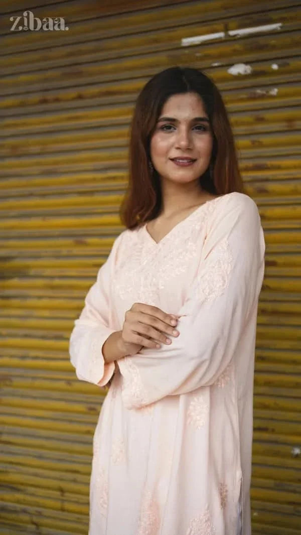 Aiyana Modal Peach Chikankari Kurti