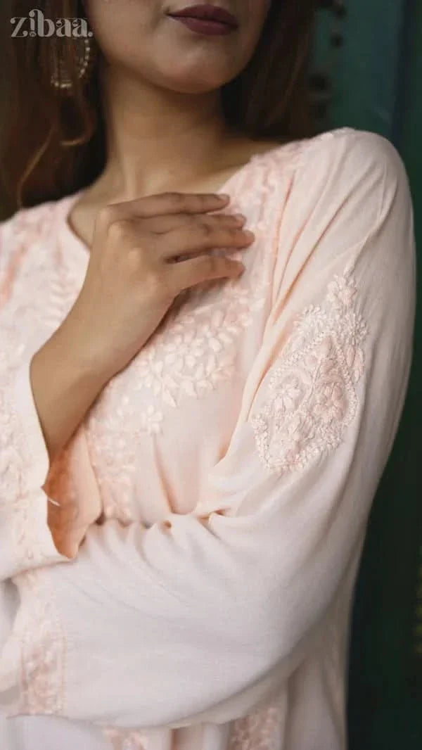 Aiyana Modal Peach Chikankari Kurti
