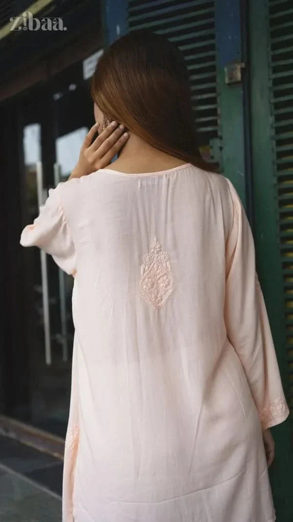 Aiyana Modal Peach Chikankari Kurti