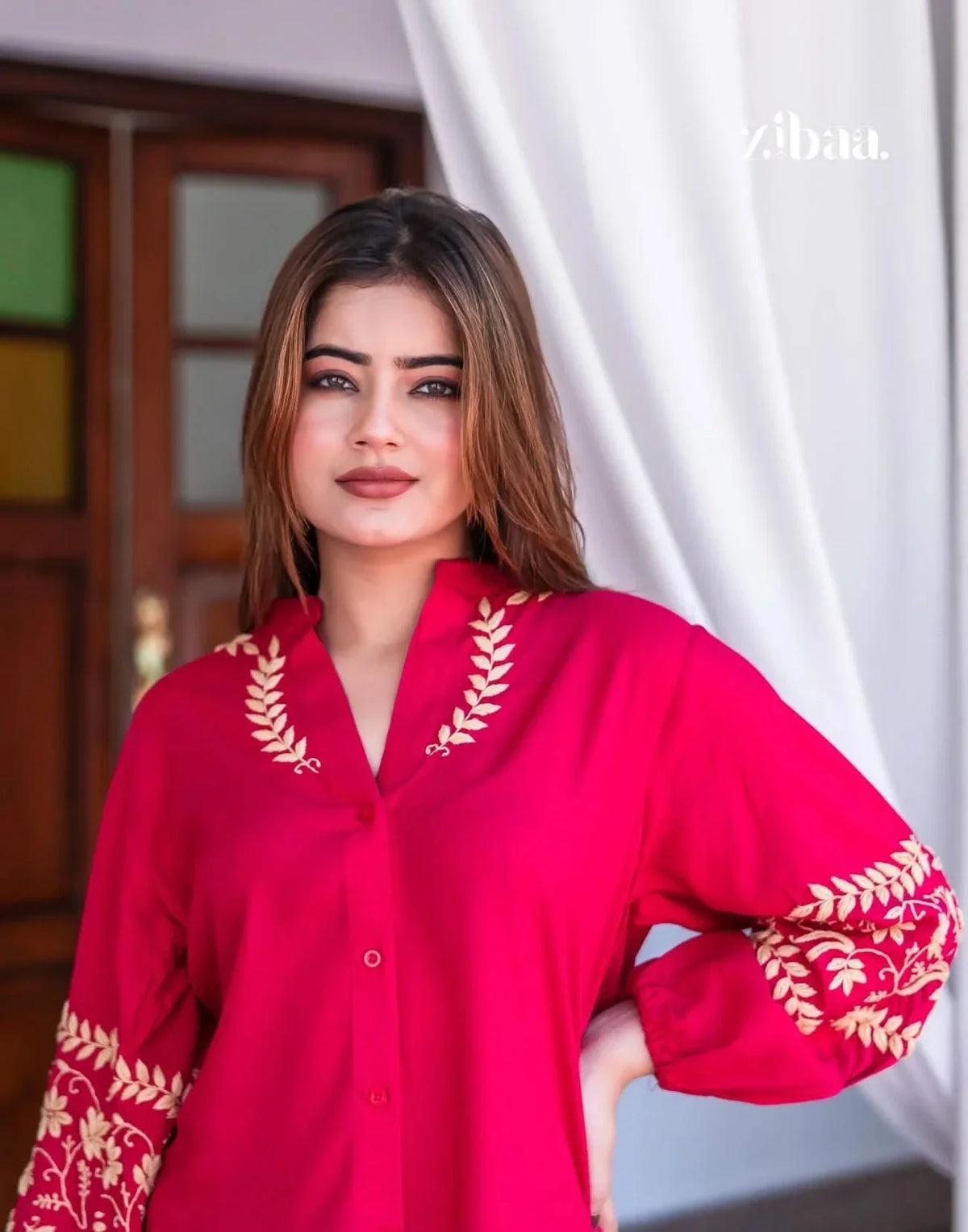 Husn Hot Pink Luxury Rayon Chikankari Top