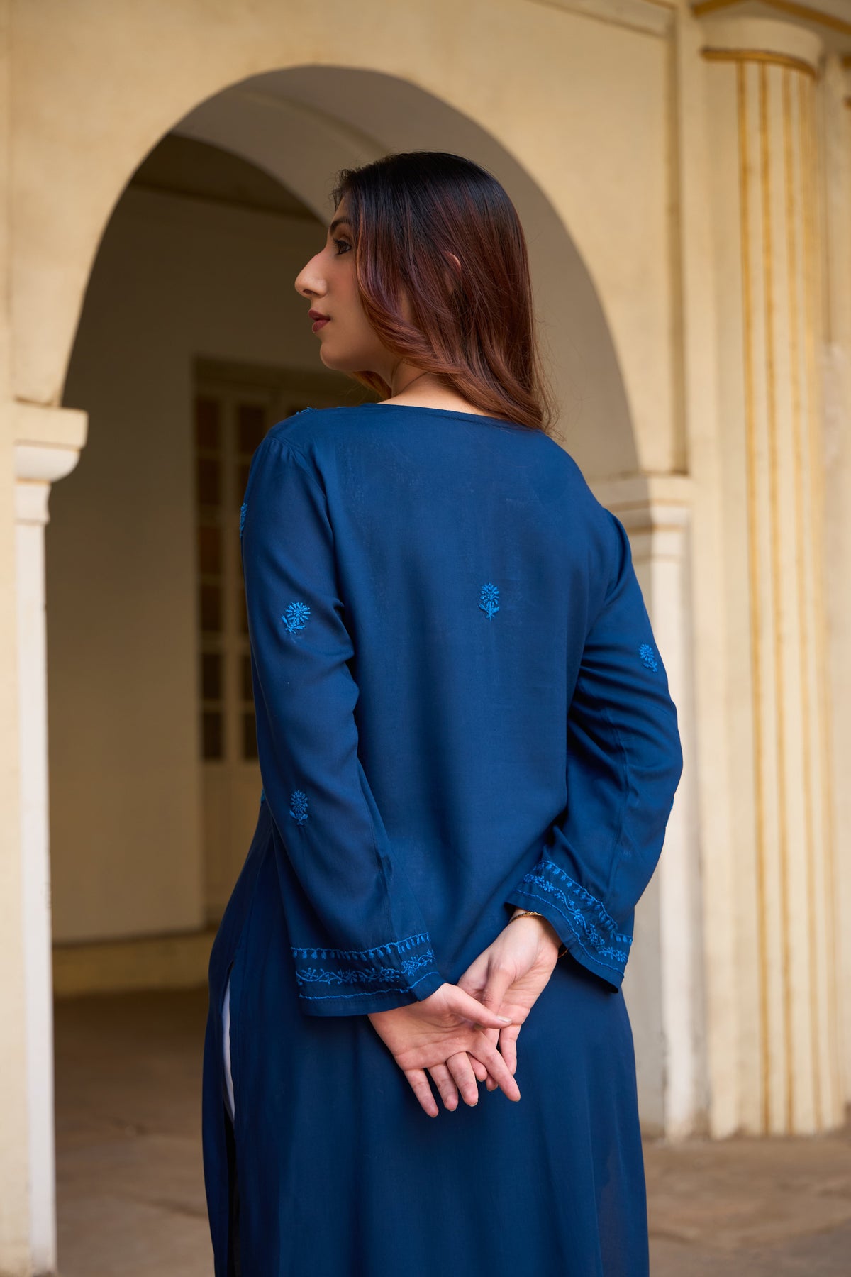 Nazm Modal Navy Blue Chikankari Kurta
