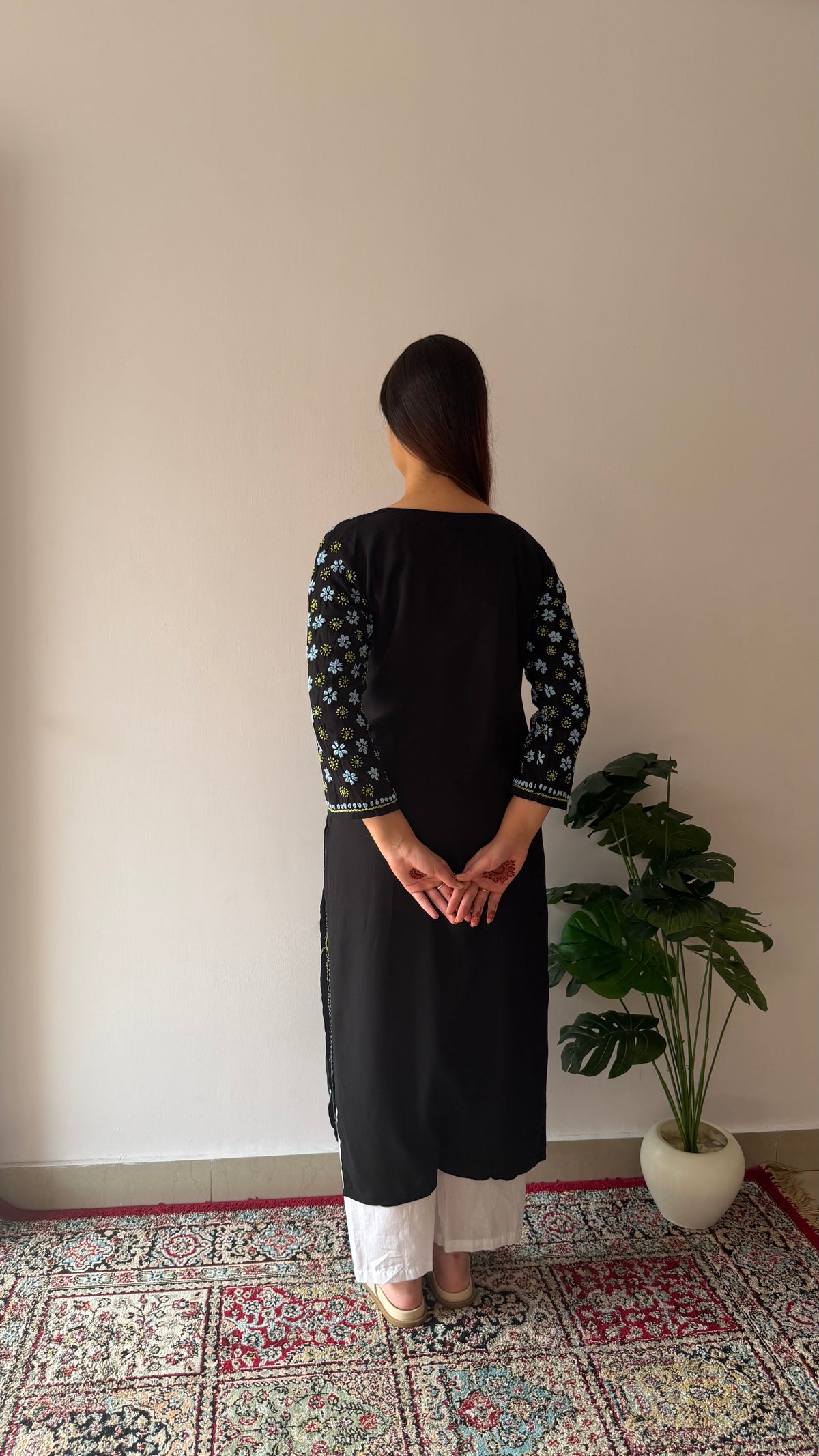 Nazm Rayon Black Chikankari Kurta with Jaal work