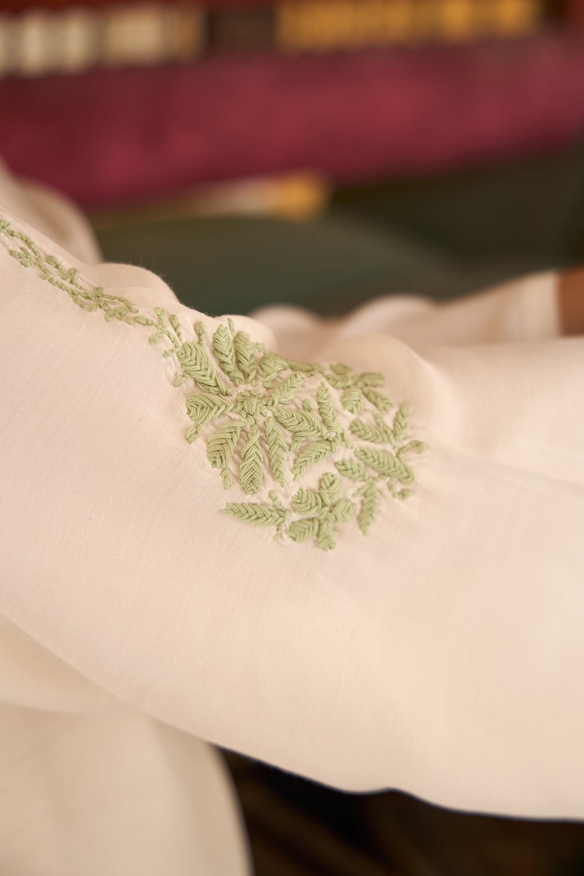 Nazm Muslin Ivory & Sage Green Chikankari Coord Set