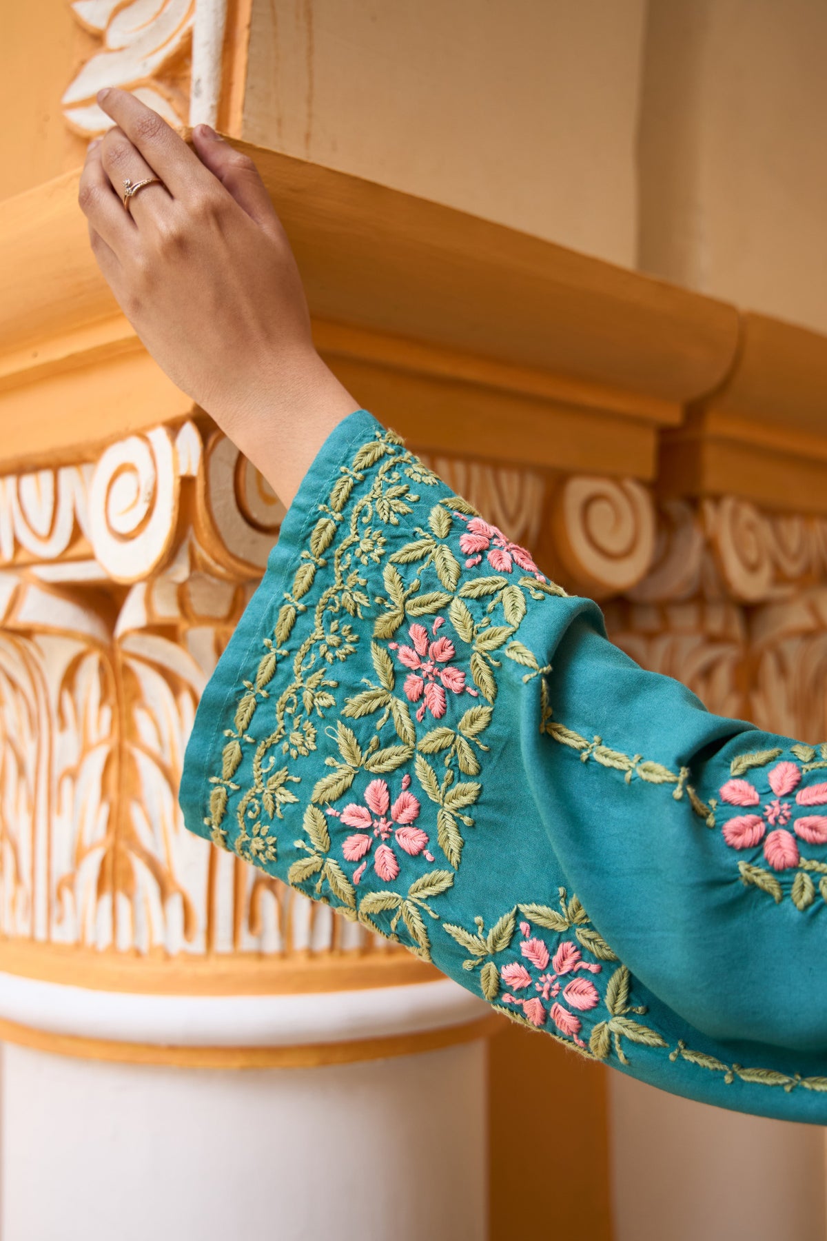 Nazm Rayon Teal Blossom Chikankari Coord Set