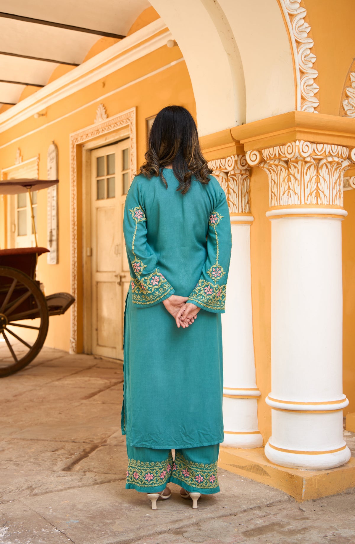 Nazm Rayon Teal Blossom Chikankari Coord Set