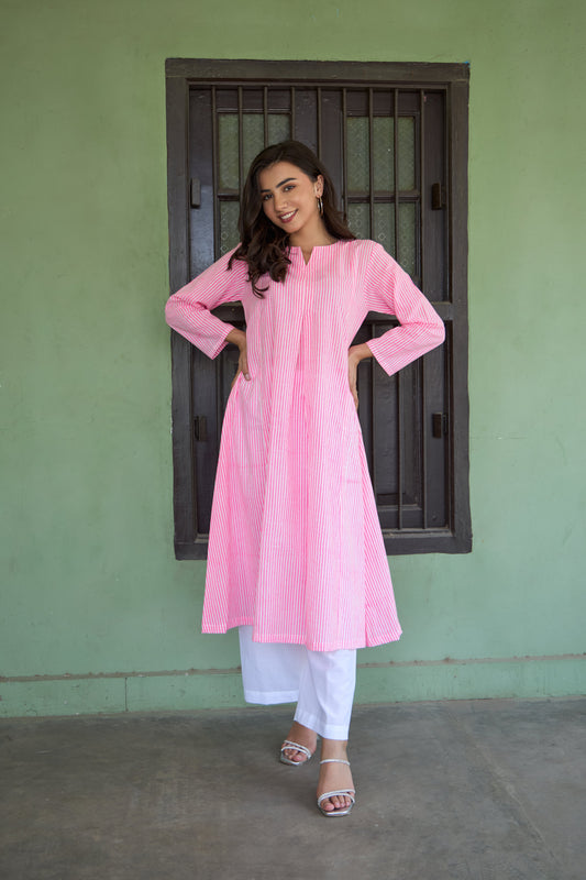 Saanjh Candy Stripe A-Line Kurta Set