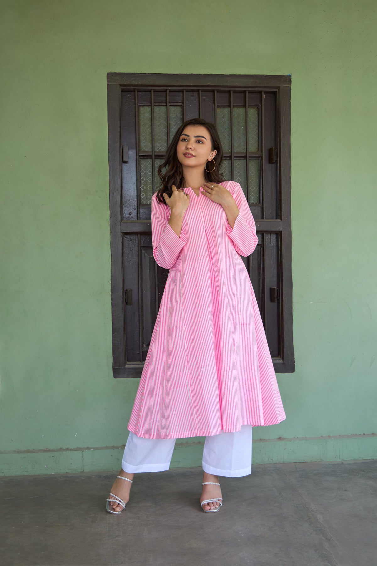 Saanjh Candy Stripe A-Line Kurta Set