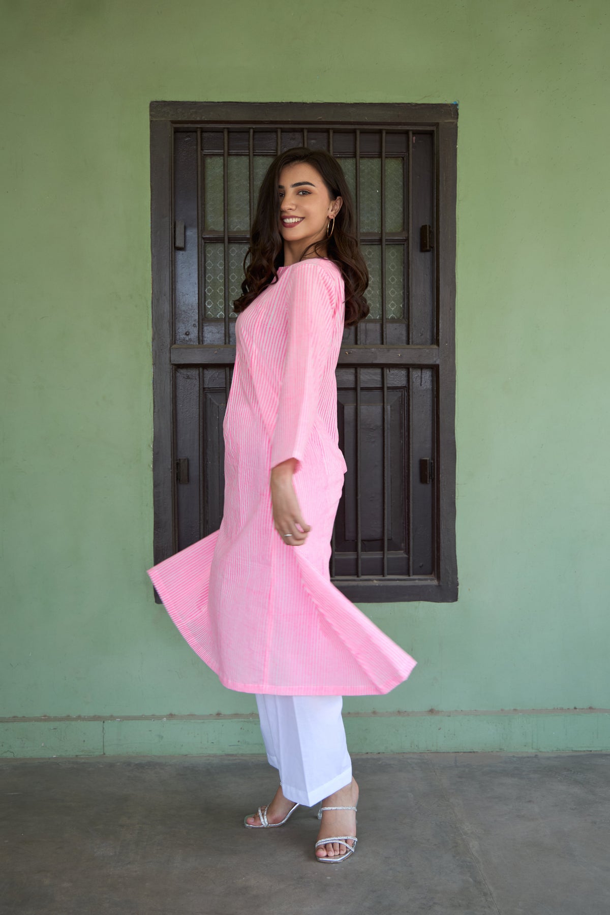 Saanjh Candy Stripe A-Line Kurta Set