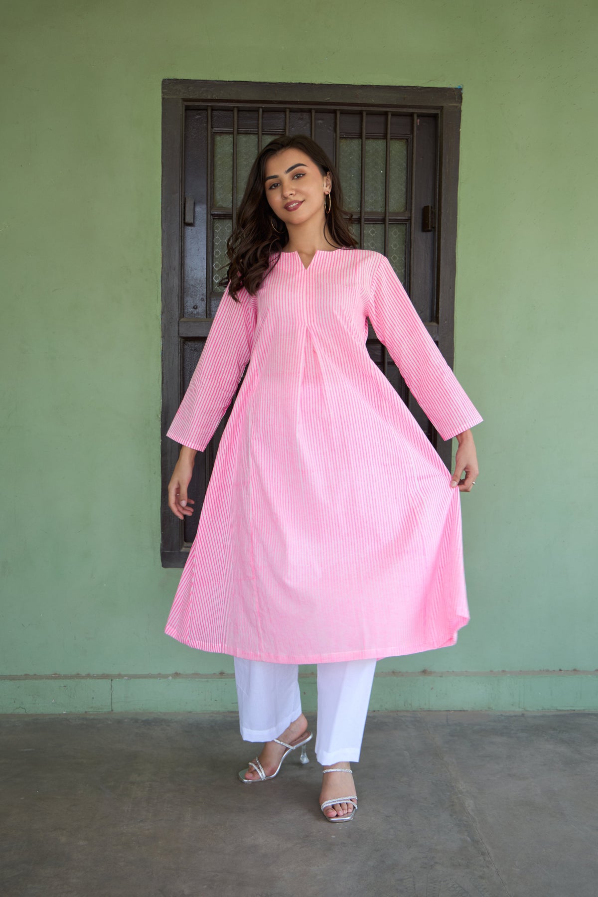 Saanjh Candy Stripe A-Line Kurta Set