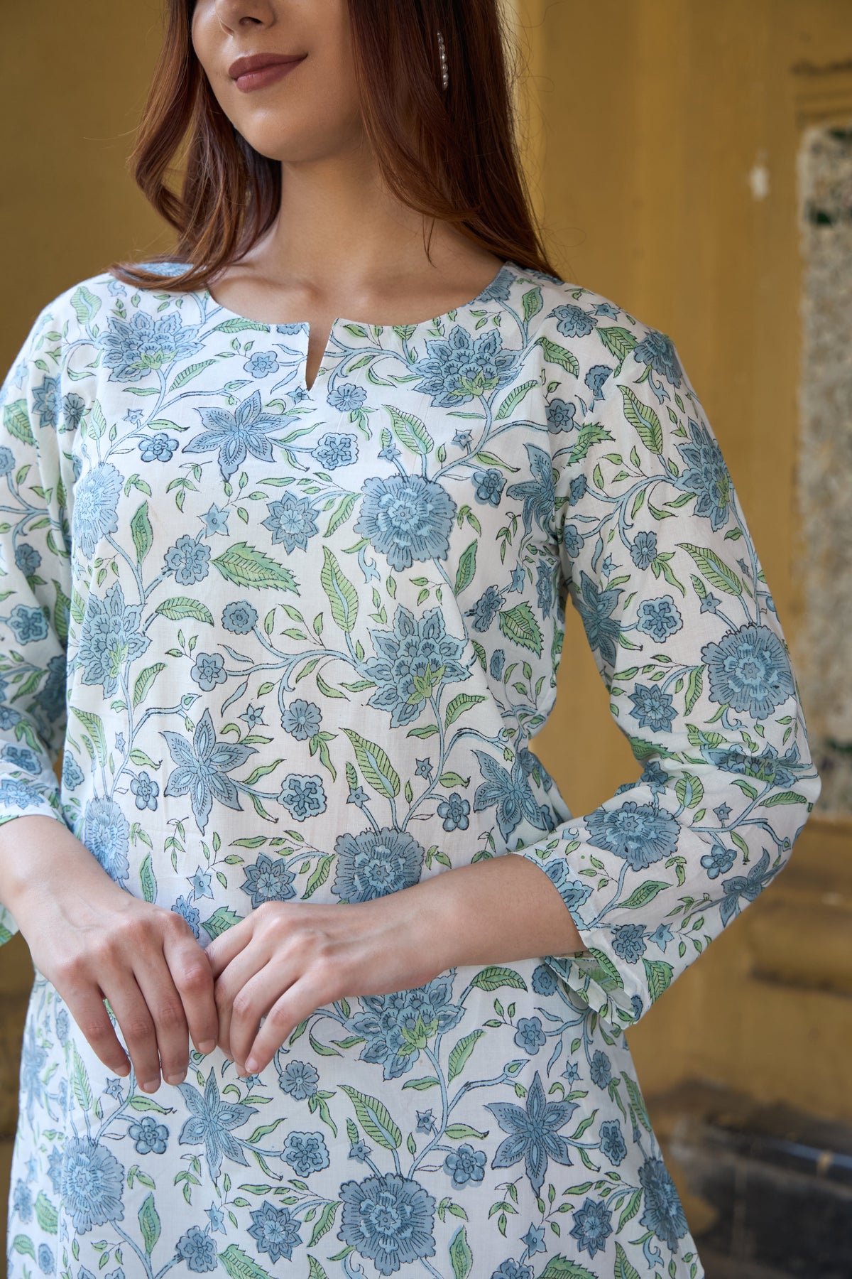 Saanjh Dusty Blue Floral Kurta