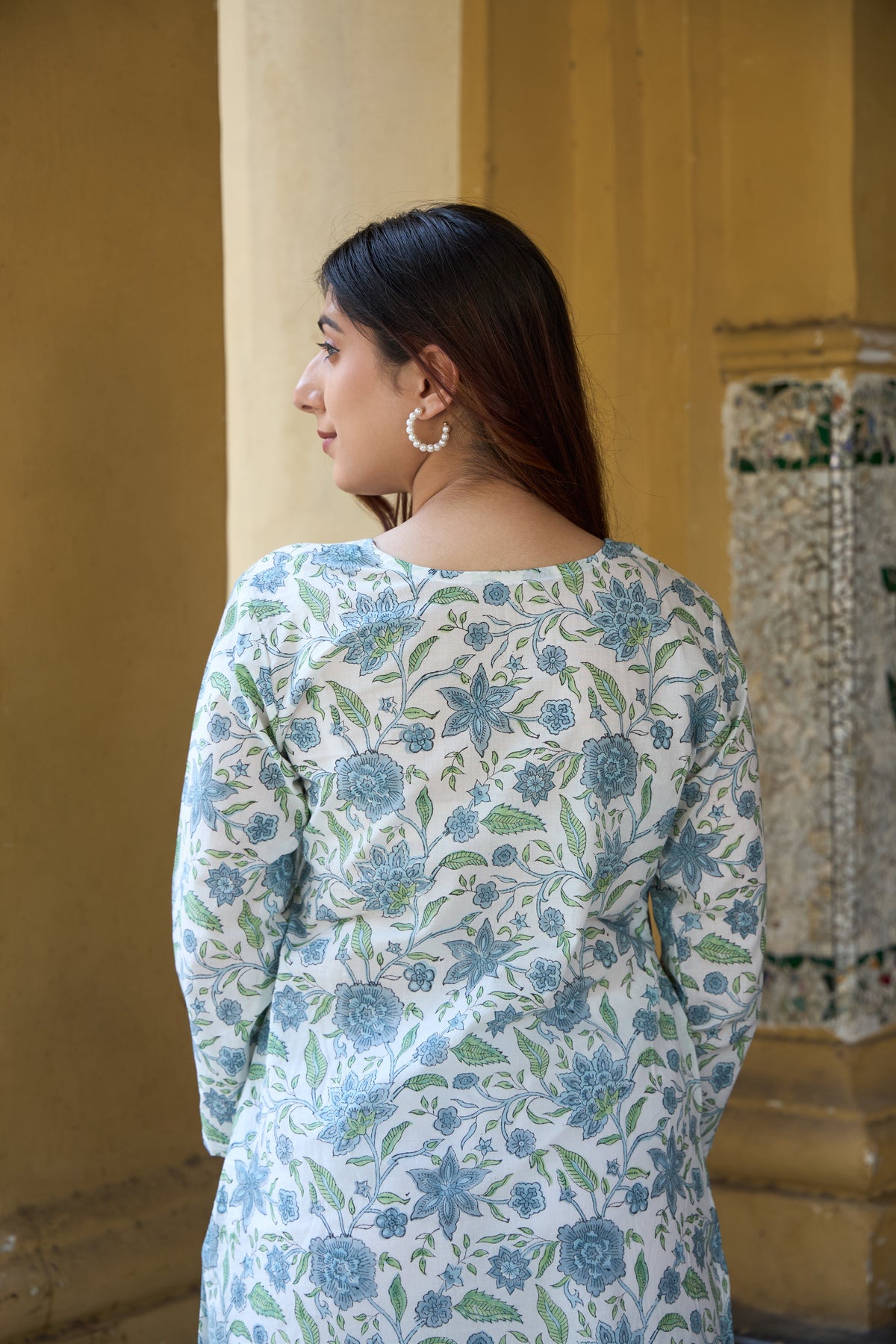 Saanjh Dusty Blue Floral Kurta