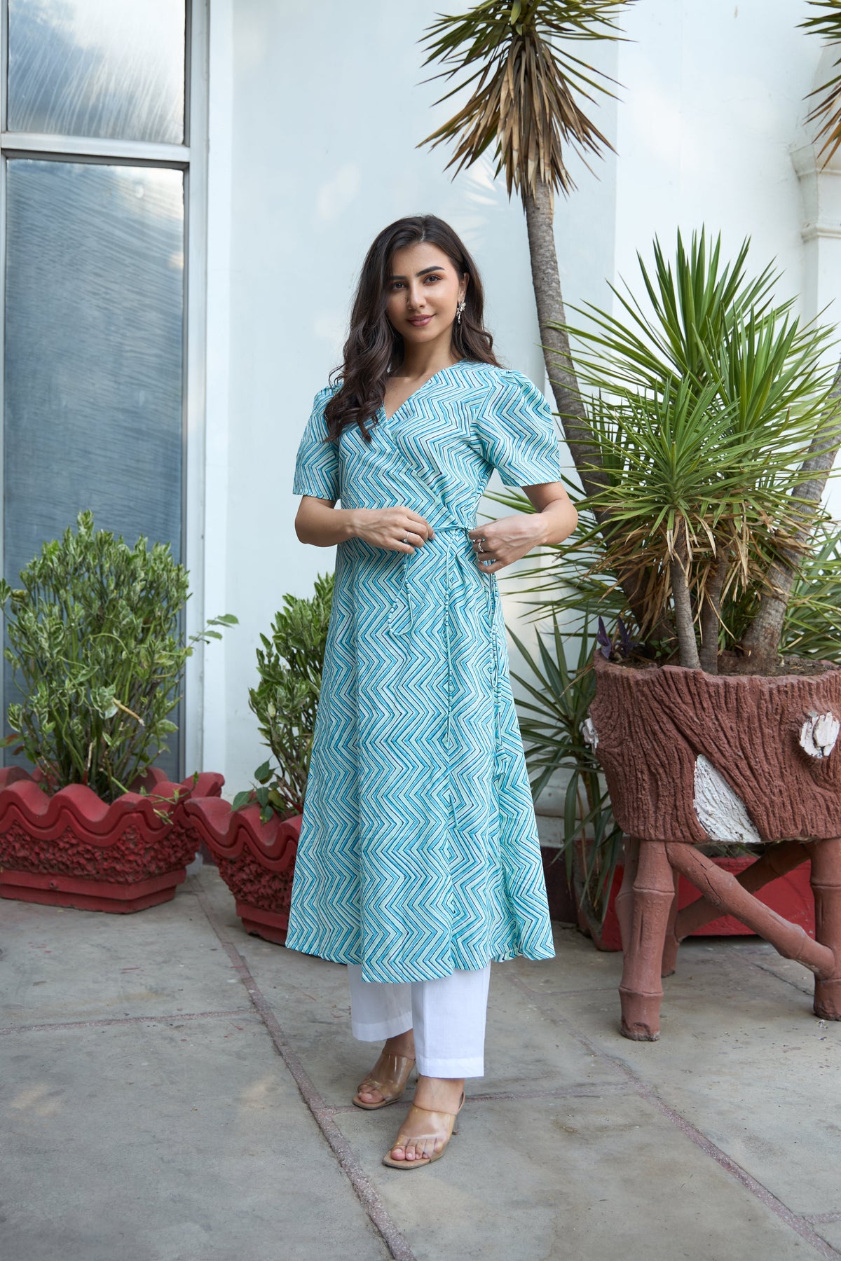 Saanjh Chevron Print Angrakha Kurta