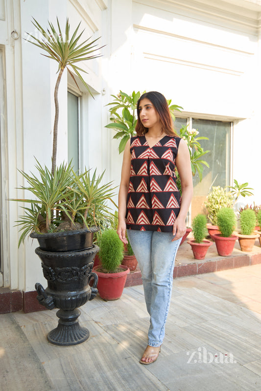 Saanjh Black & Rust Print Top