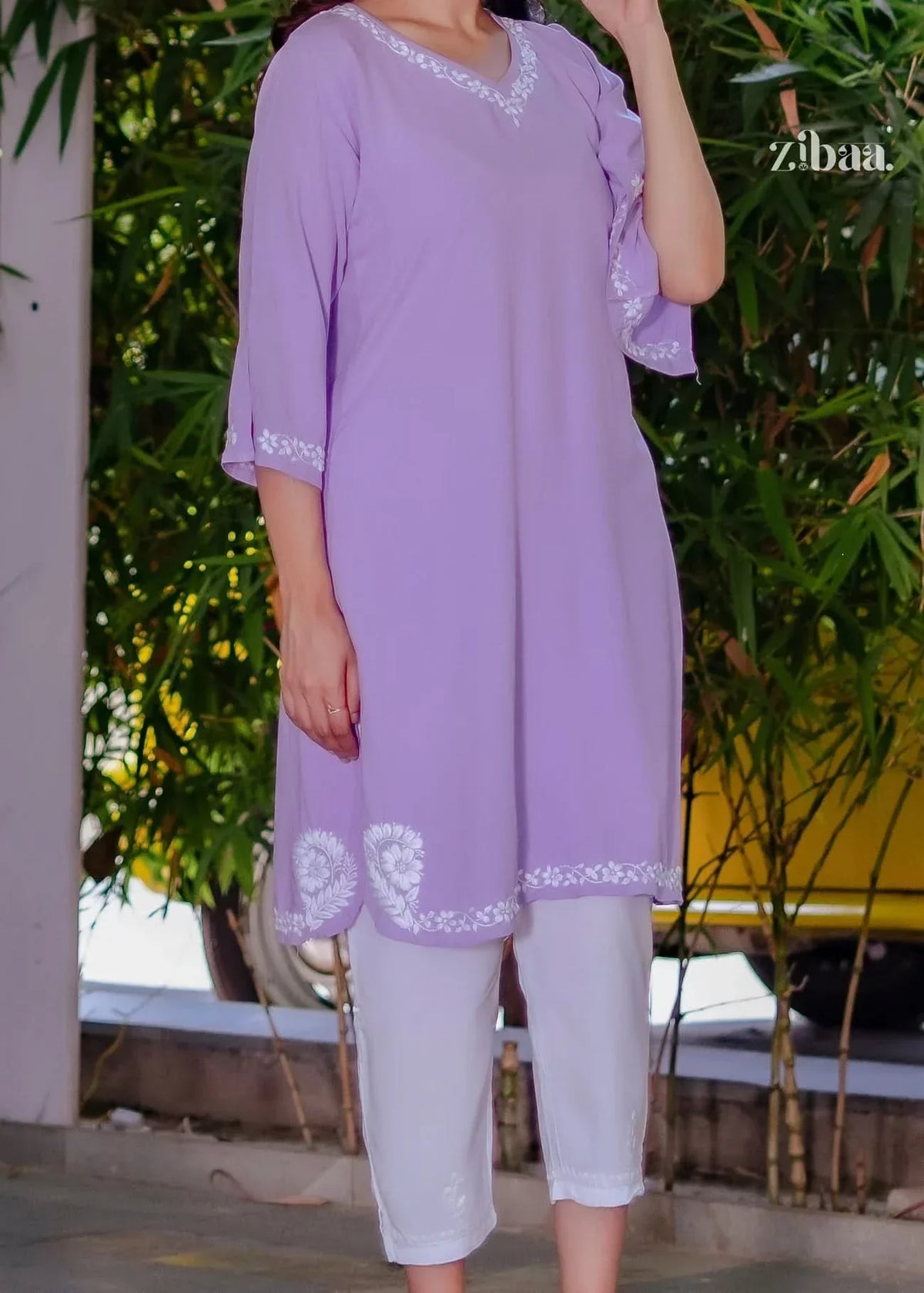Husn Lavender Luxury Rayon Chikankari Coord Set