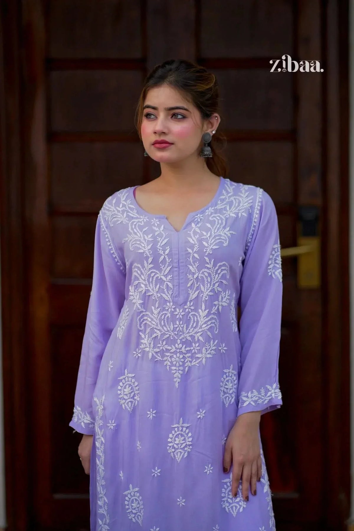 Aiyana Modal Lavender Chikankari Kurta