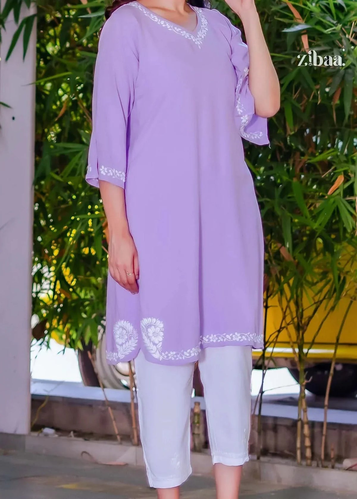 Husn Lavender Luxury Rayon Chikankari Kurta