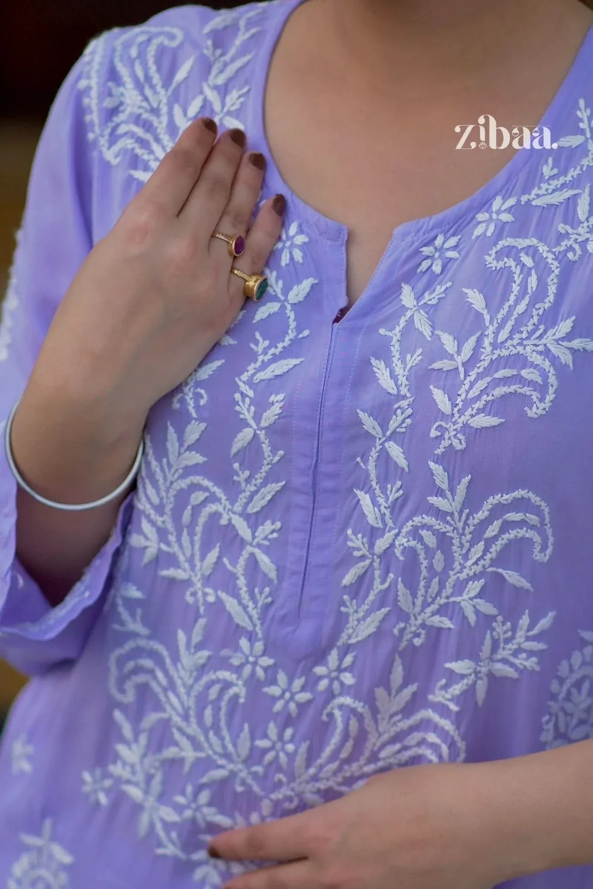 Aiyana Modal Lavender Chikankari Kurta
