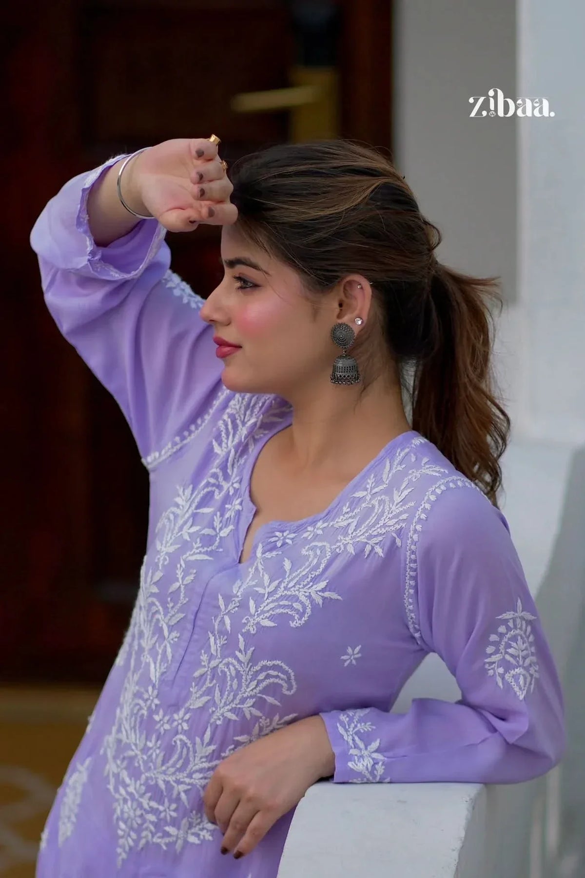 Aiyana Modal Lavender Chikankari Kurta
