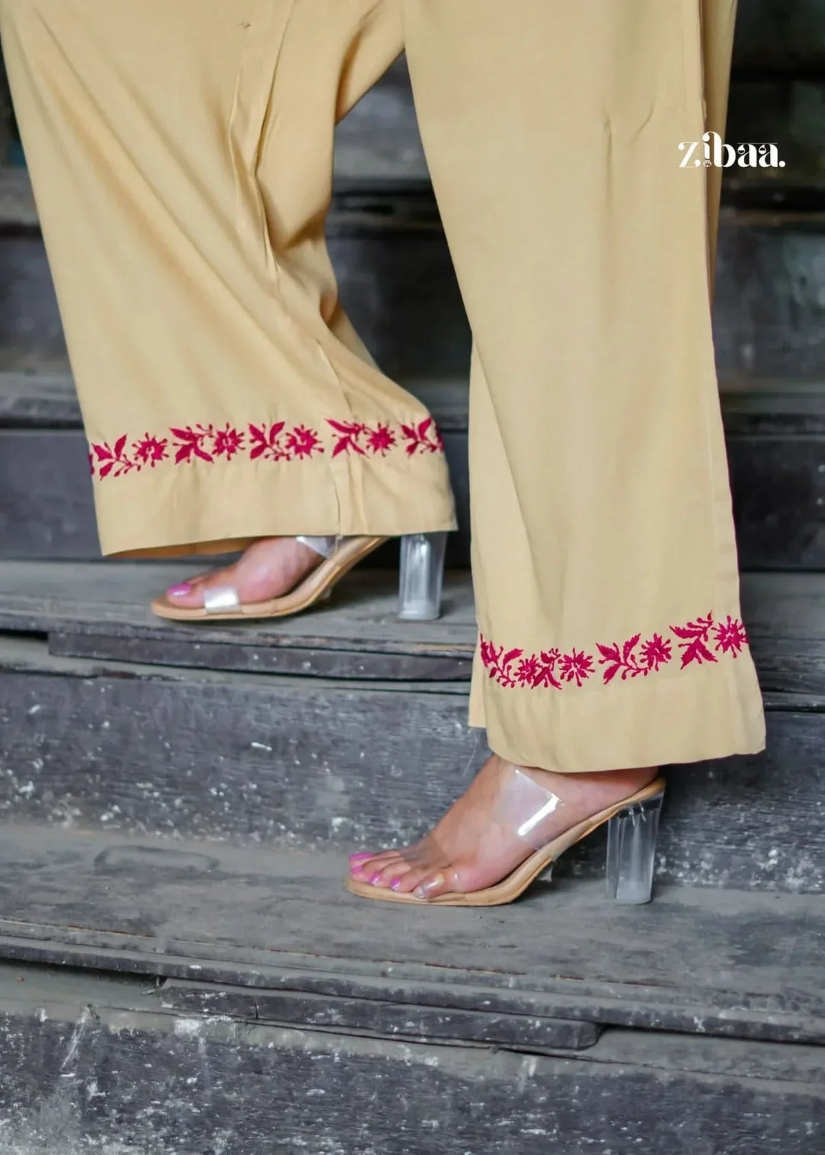 Hoor Beige Rayon Chikankari Co-ord Set