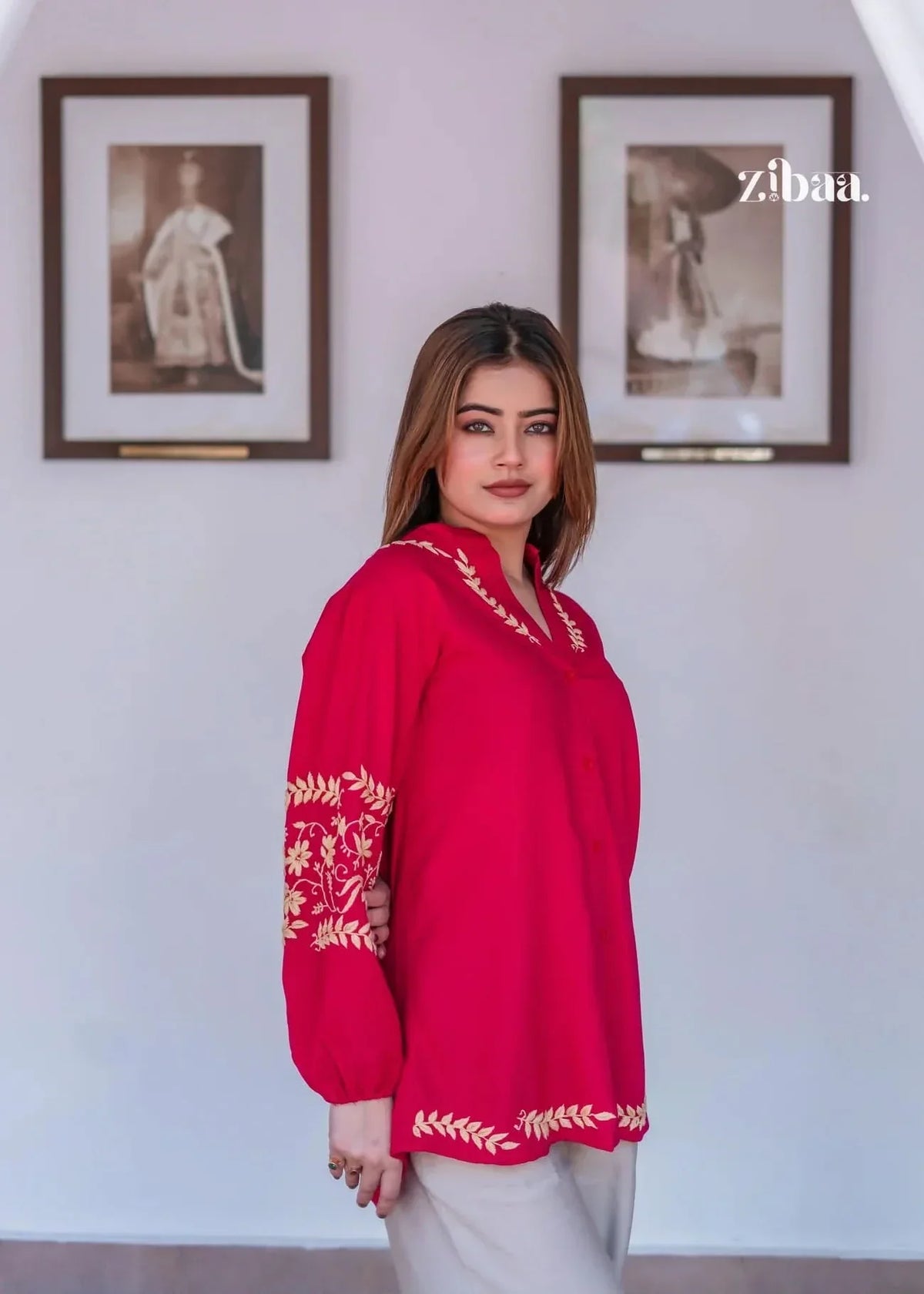 Husn Hot Pink Luxury Rayon Chikankari Top