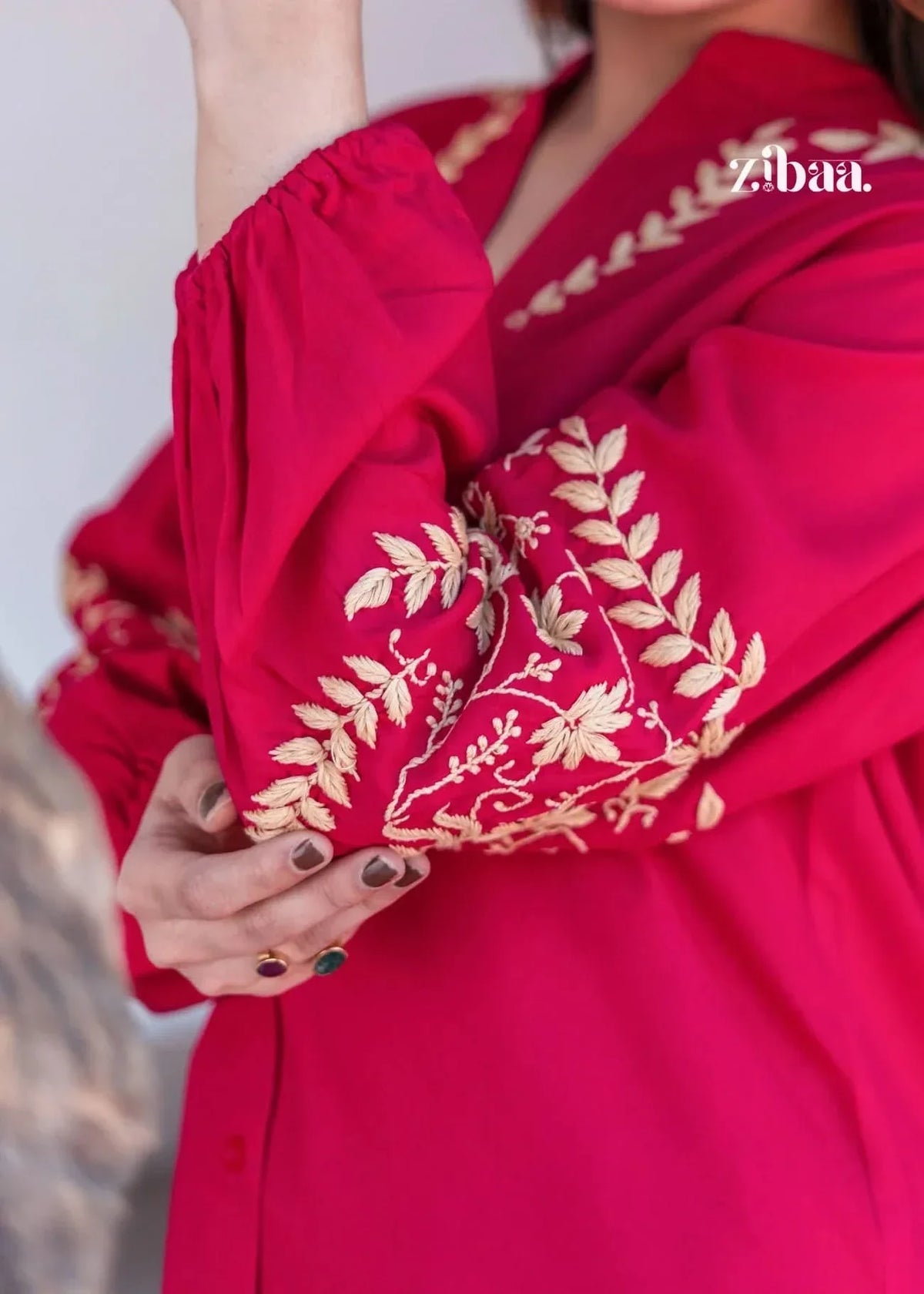 Husn Hot Pink Luxury Rayon Chikankari Top