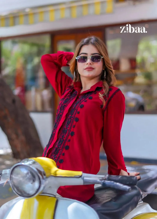 Husn Ruby Luxury Rayon Chikankari Shirt