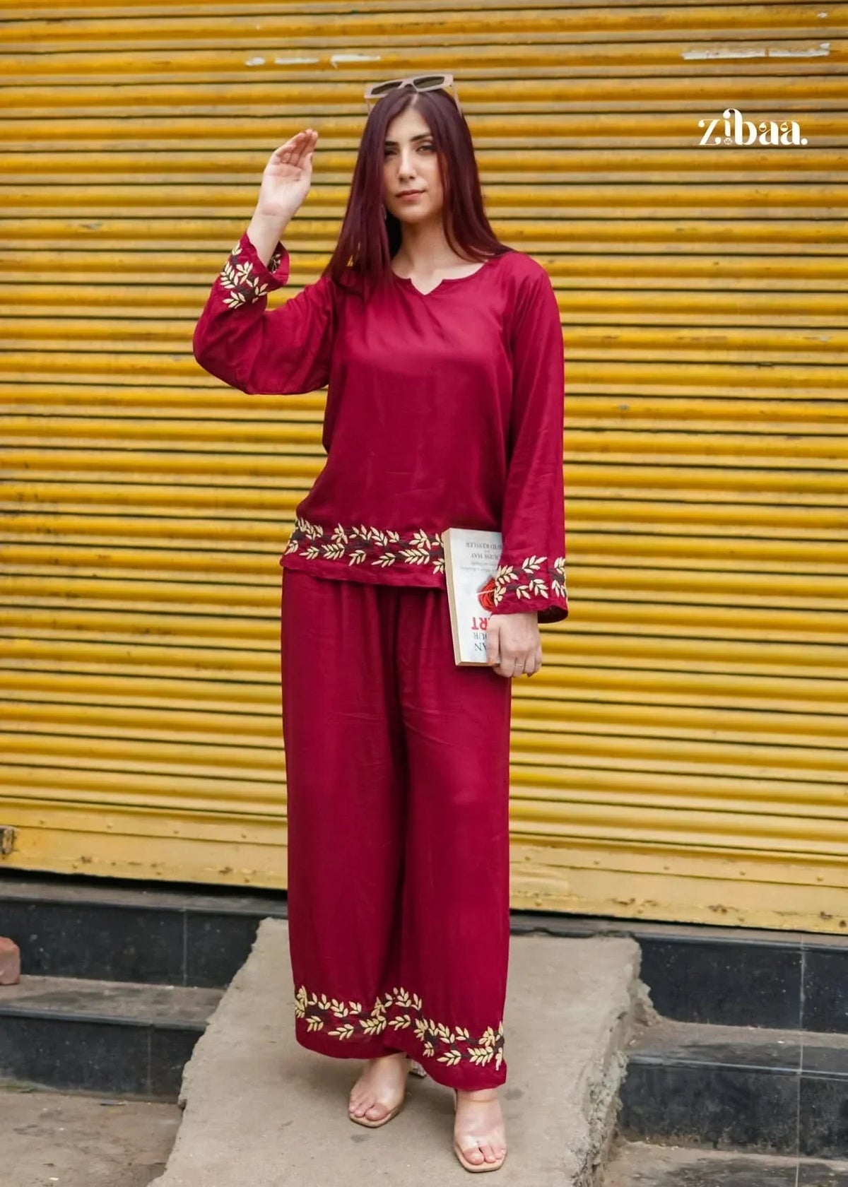 Husn Deep Burgundy Luxury Rayon Chikankari Coord Set
