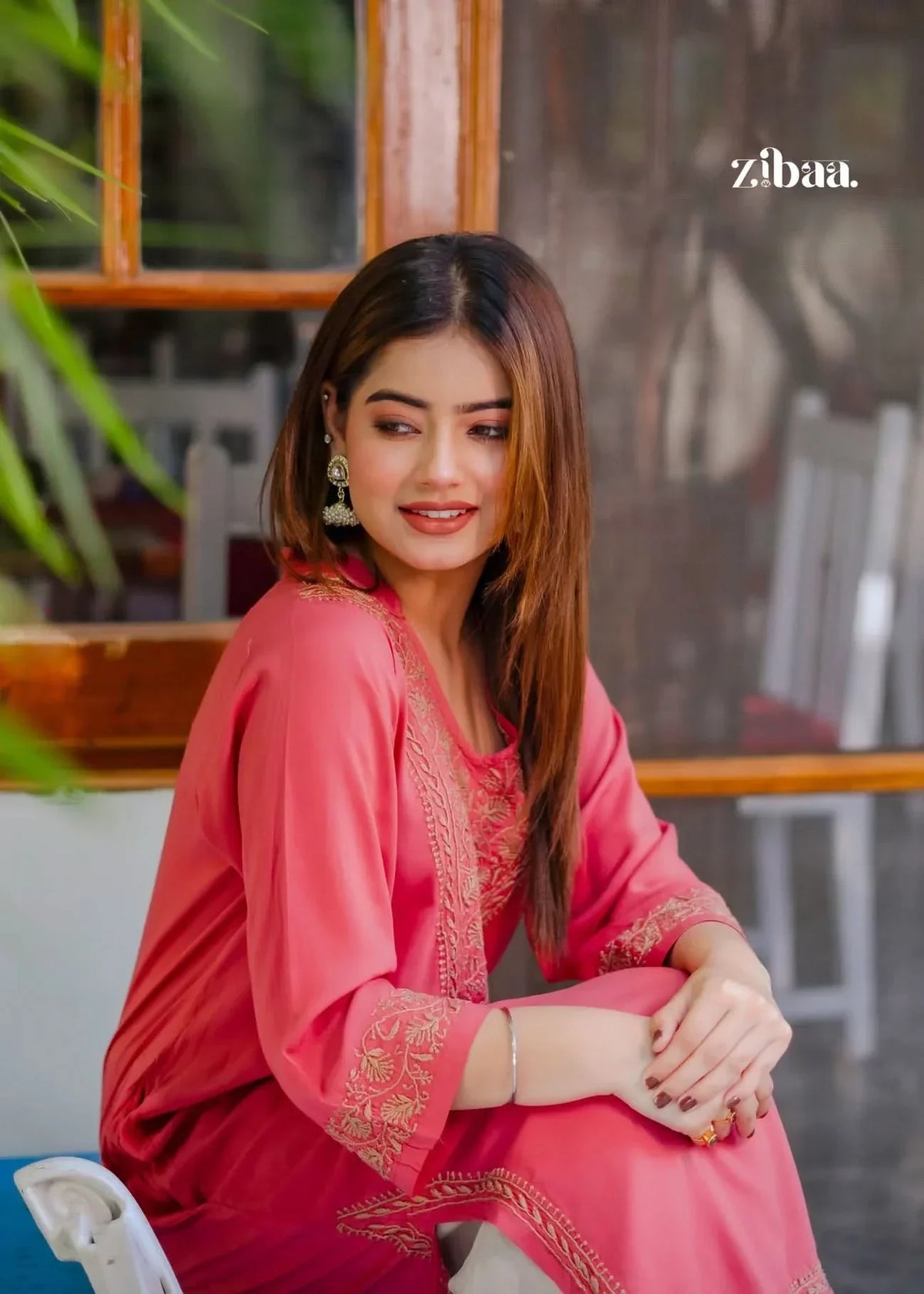 Hoor Coral Modal Chikankari Kurta
