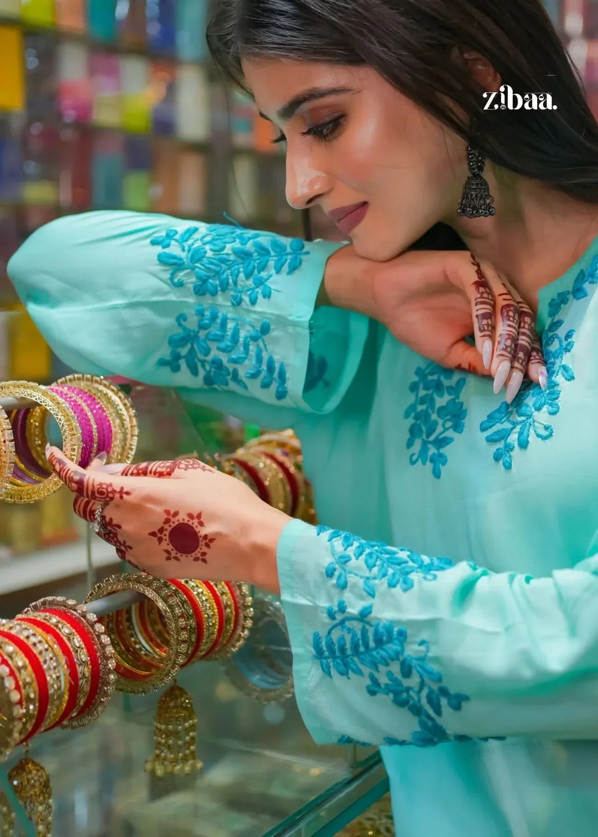 Hoor Cyan Blue Modal Chikankari Kurta