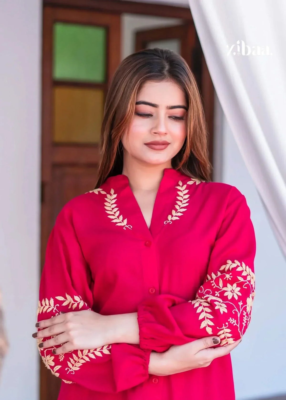 Husn Hot Pink Luxury Rayon Chikankari Top