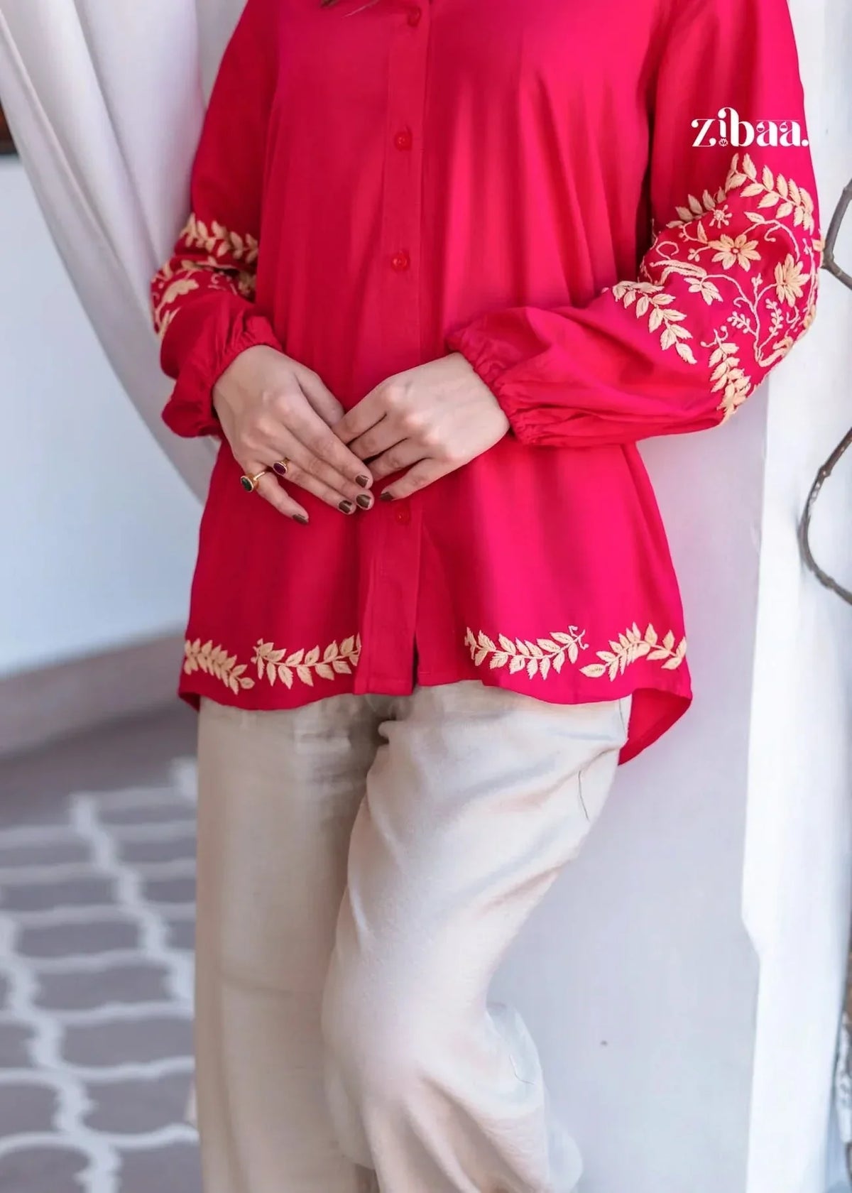 Husn Hot Pink Luxury Rayon Chikankari Top