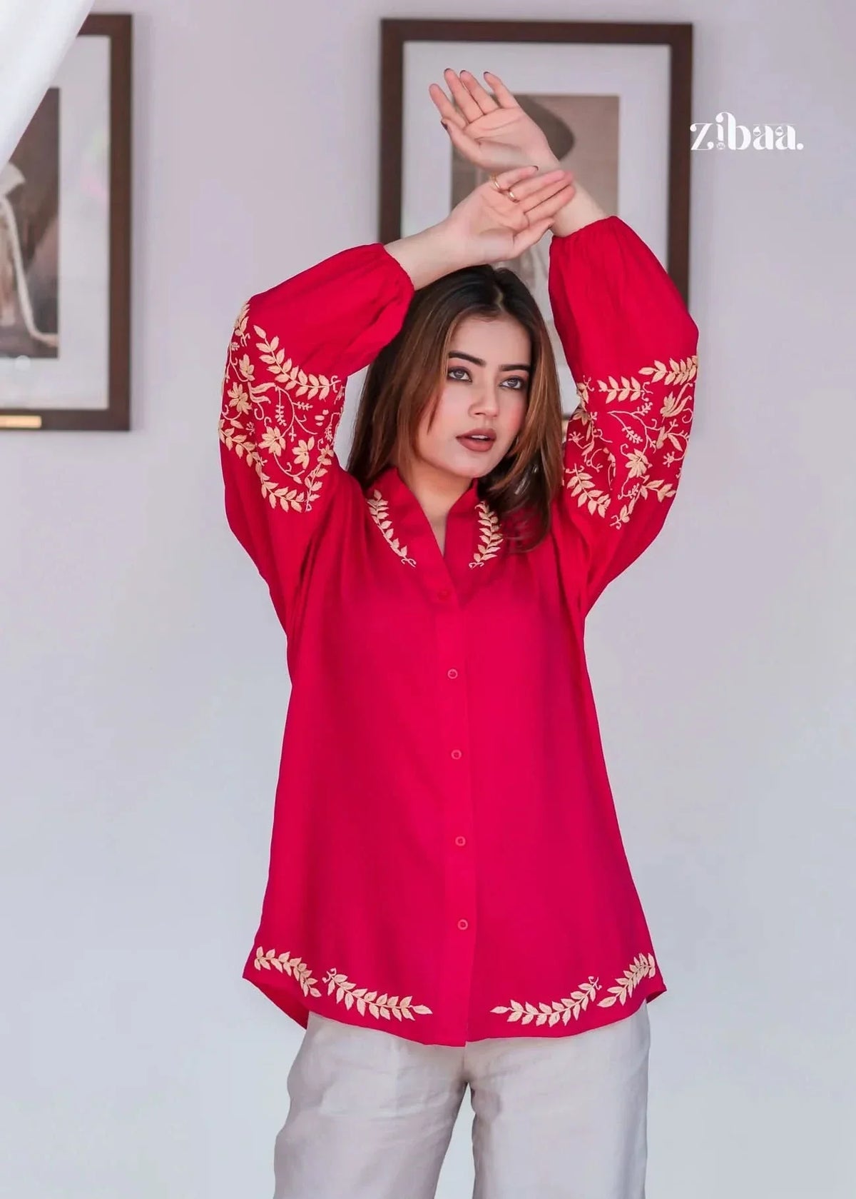 Husn Hot Pink Luxury Rayon Chikankari Top