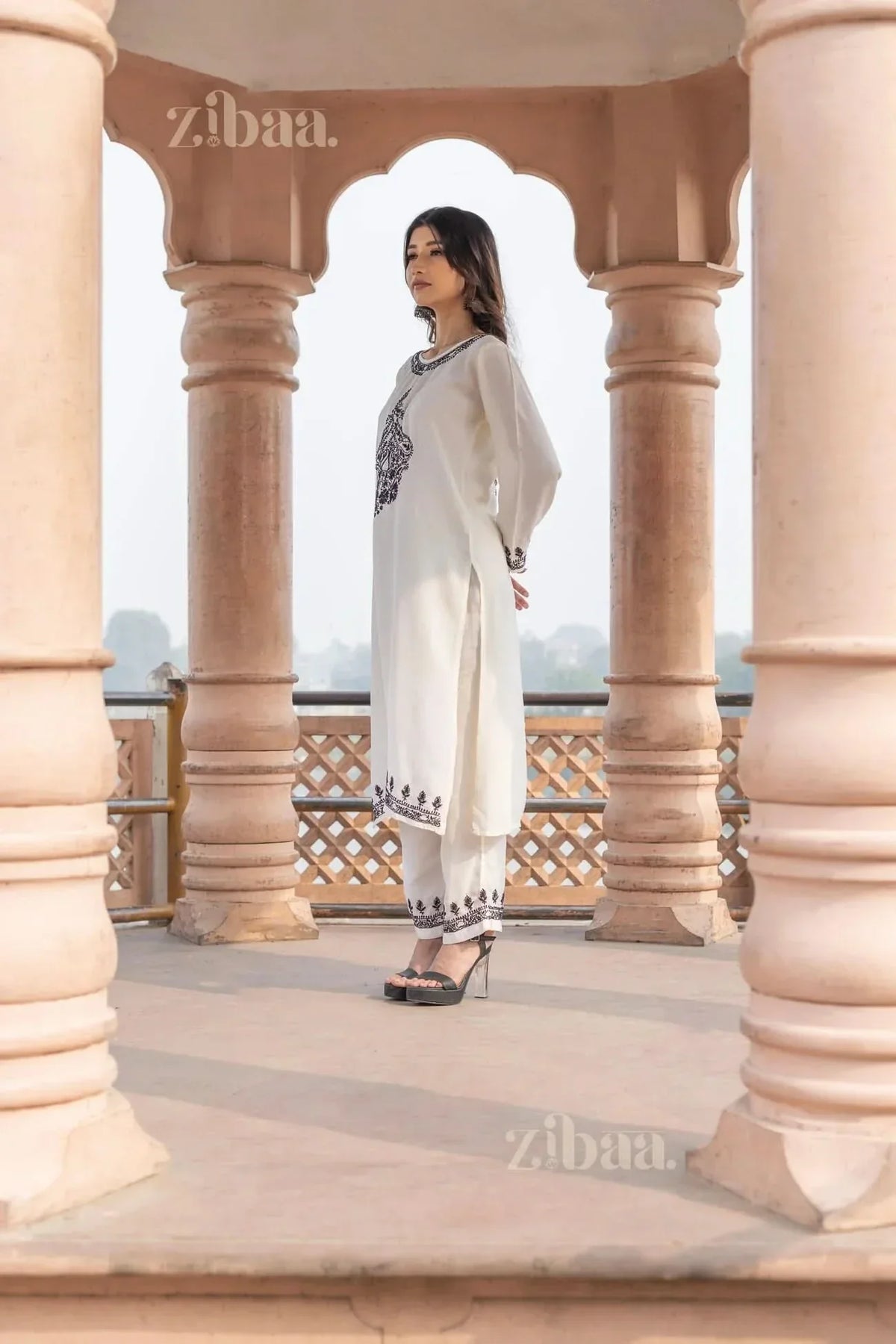 Sahar Muslin Black & White Chikankari Coord Set