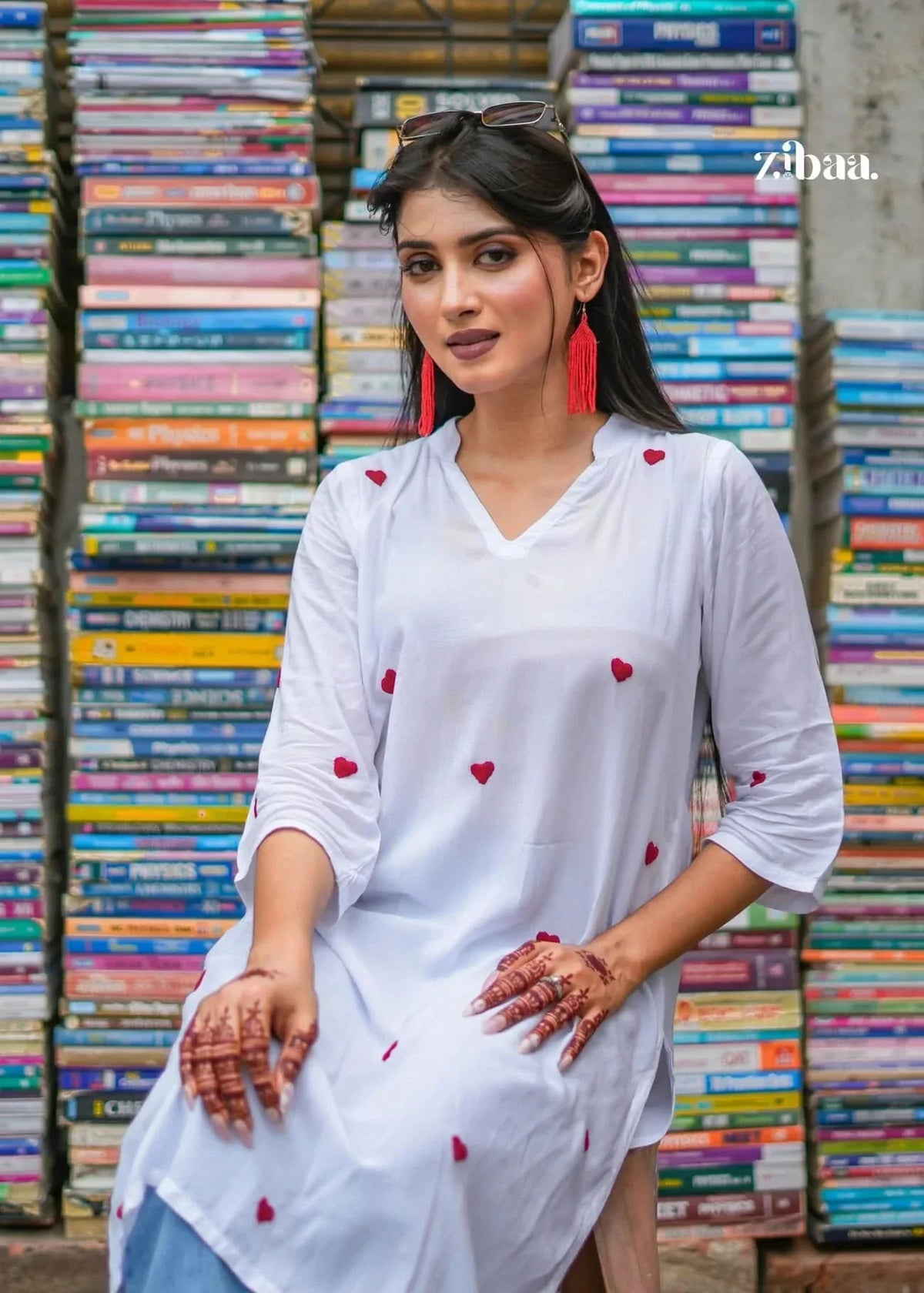 Hoor White & Red Modal Chikankari Kurta