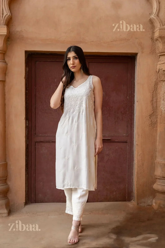 Sahar Ivory Muslin Chikankari Co-ord Set