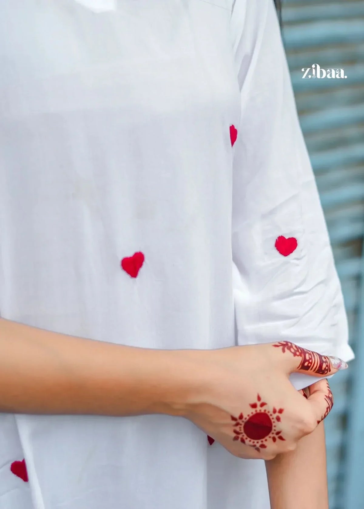 Hoor White & Red Modal Chikankari Kurta