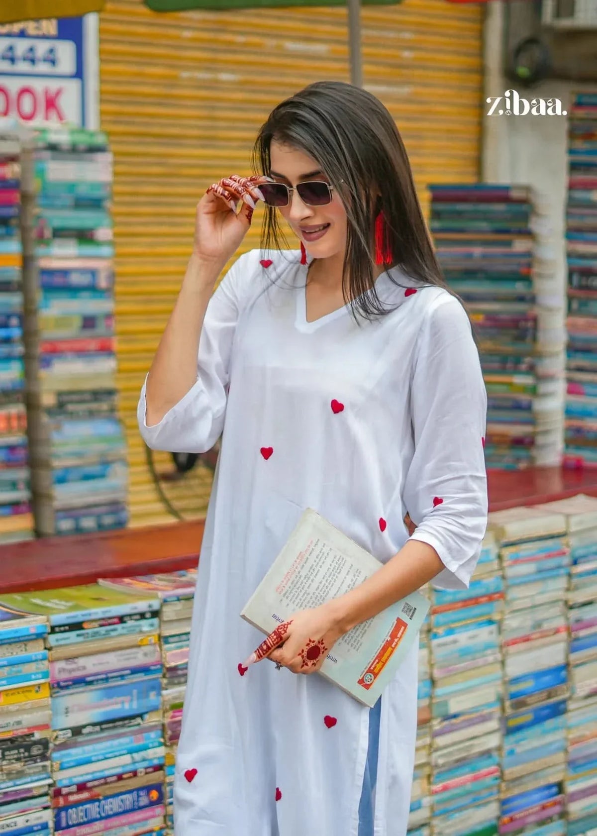 Hoor White & Red Modal Chikankari Kurta