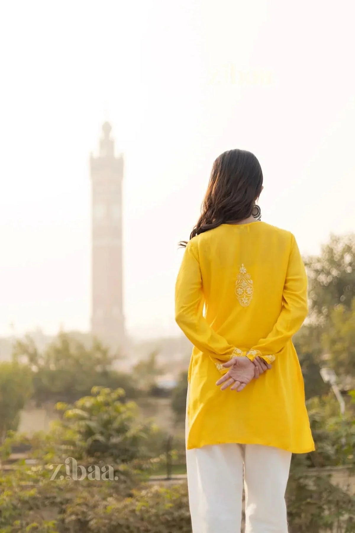 Aiyana Modal Mustard Yellow Short Chikankari Kurti